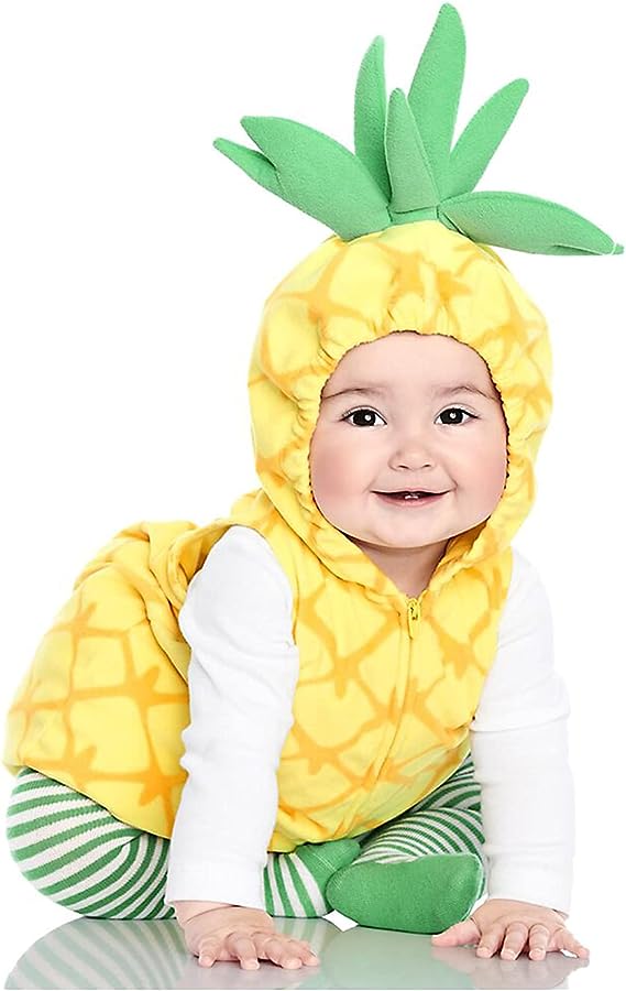 pineapple hooded romper and striped tights, baby halloween costume