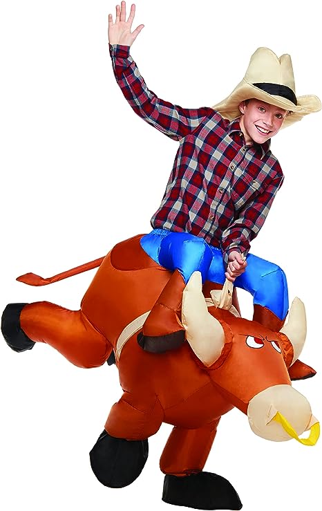 kids ride on inflatable bull costume, funny halloween costume