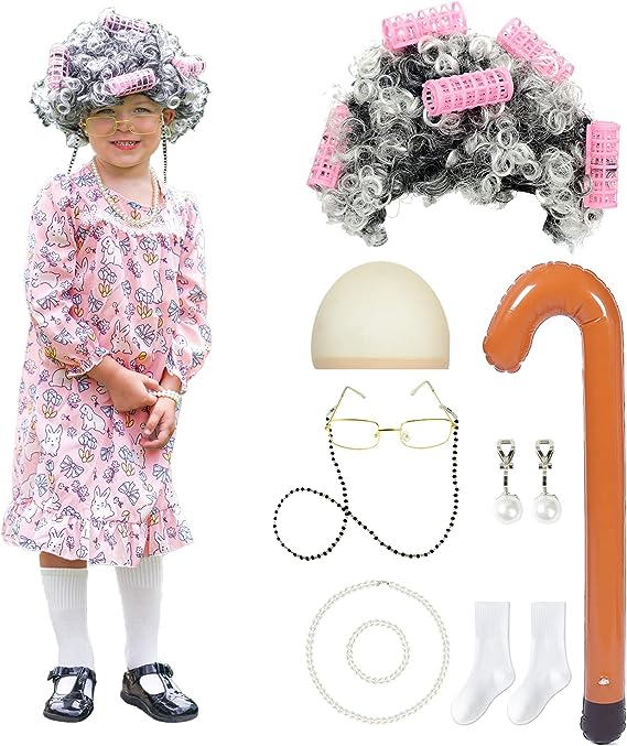 old lady costume for kids, funny halloween costume and 100 day of school costume