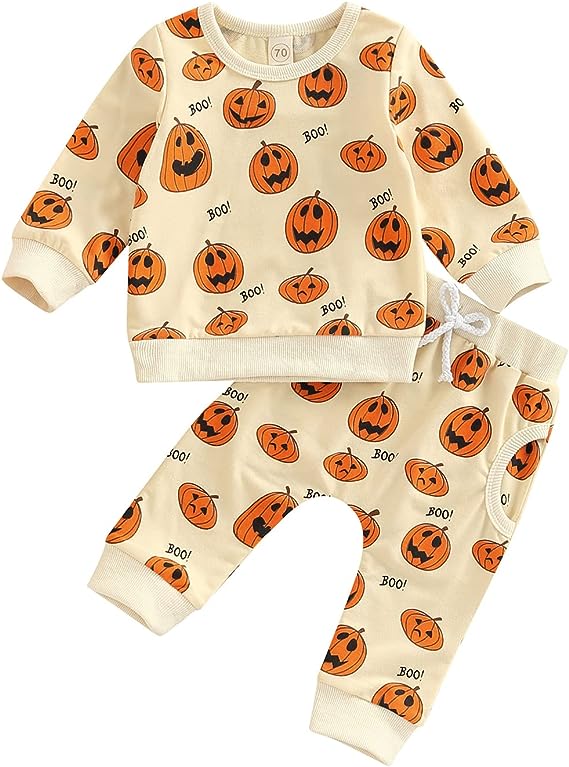 halloween baby pumpkin sweatshirt and sweatpants, best halloween pajamas