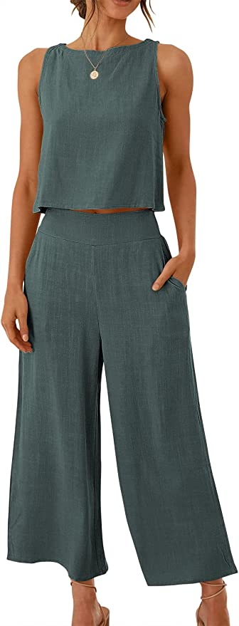 cropped tank and wide leg linen pants, best lounge clothing