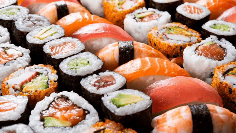 plate of different sushi rolls